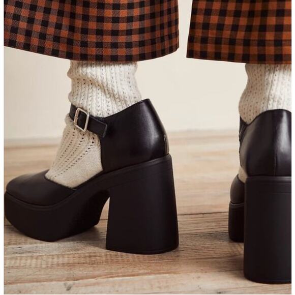 Free People Gwen Platform Mary Janes Black Shoes Boho Sz 8.5 - Picture 12 of 13